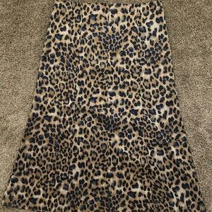 Lulus Navy Leopard Silk Midi Skirt